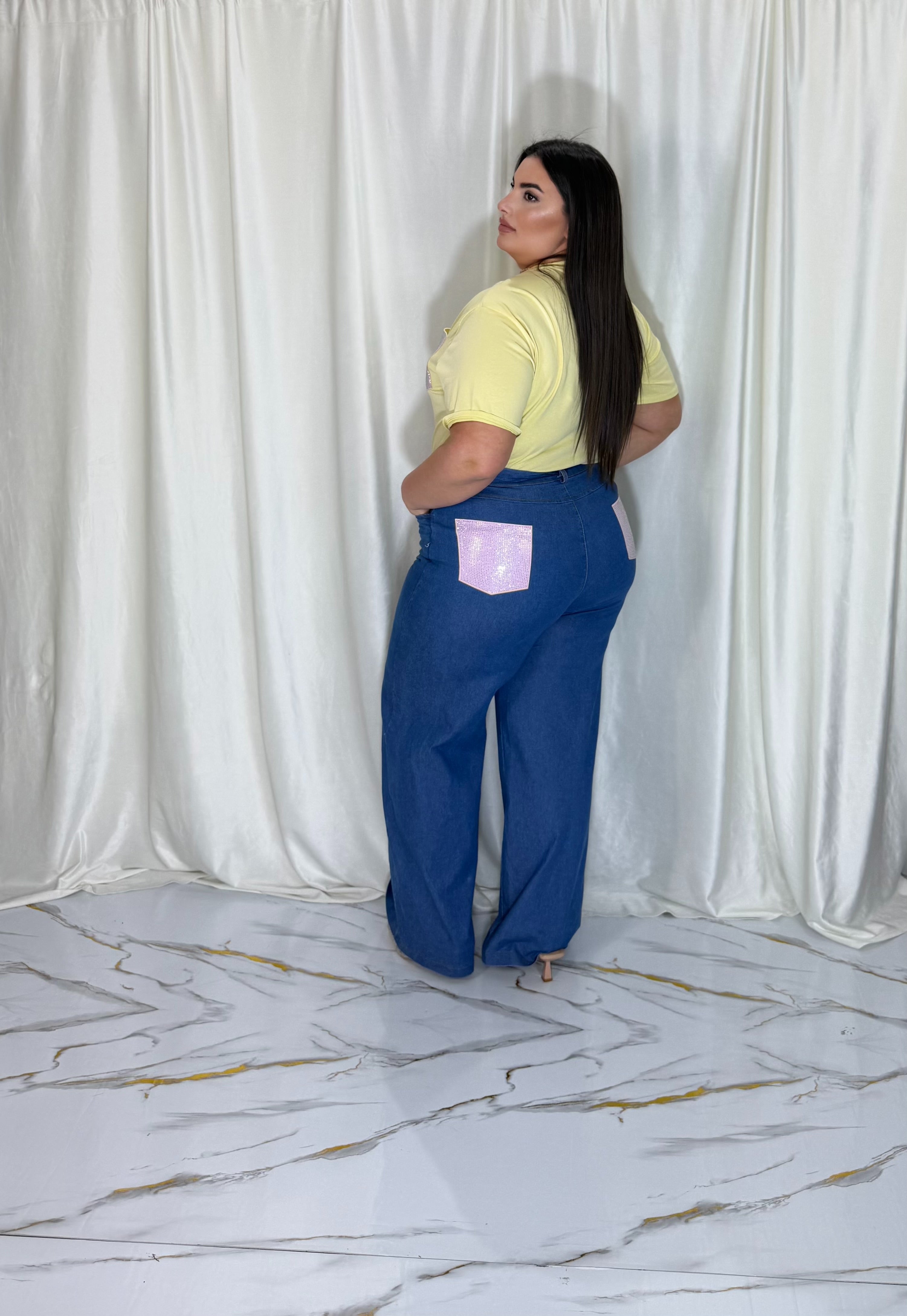 Jeans blu scuro tasche Diamond rosa