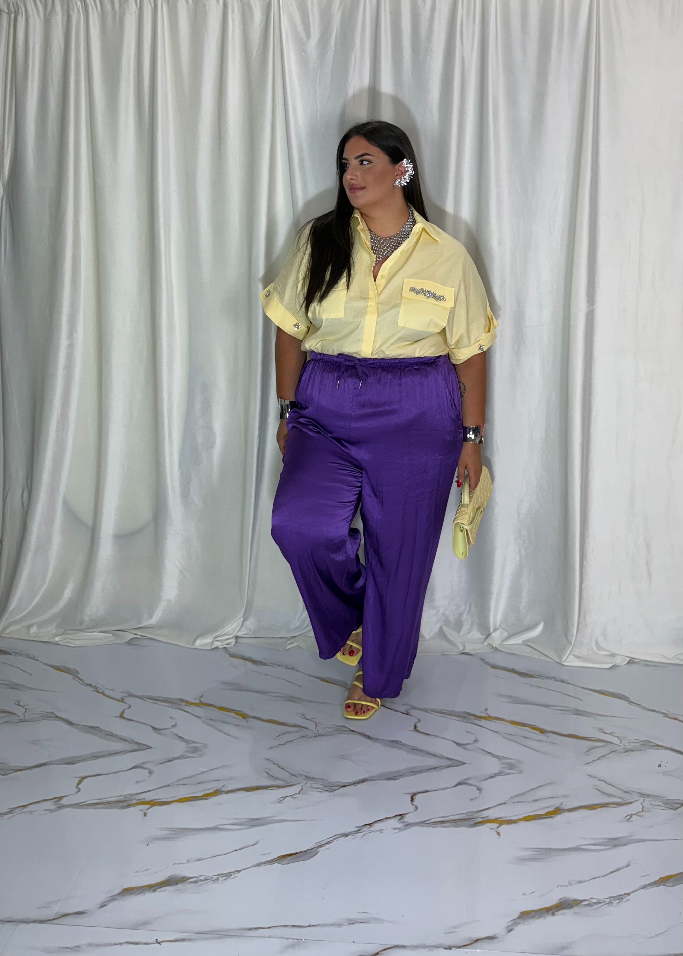 Pantalone satin viola
