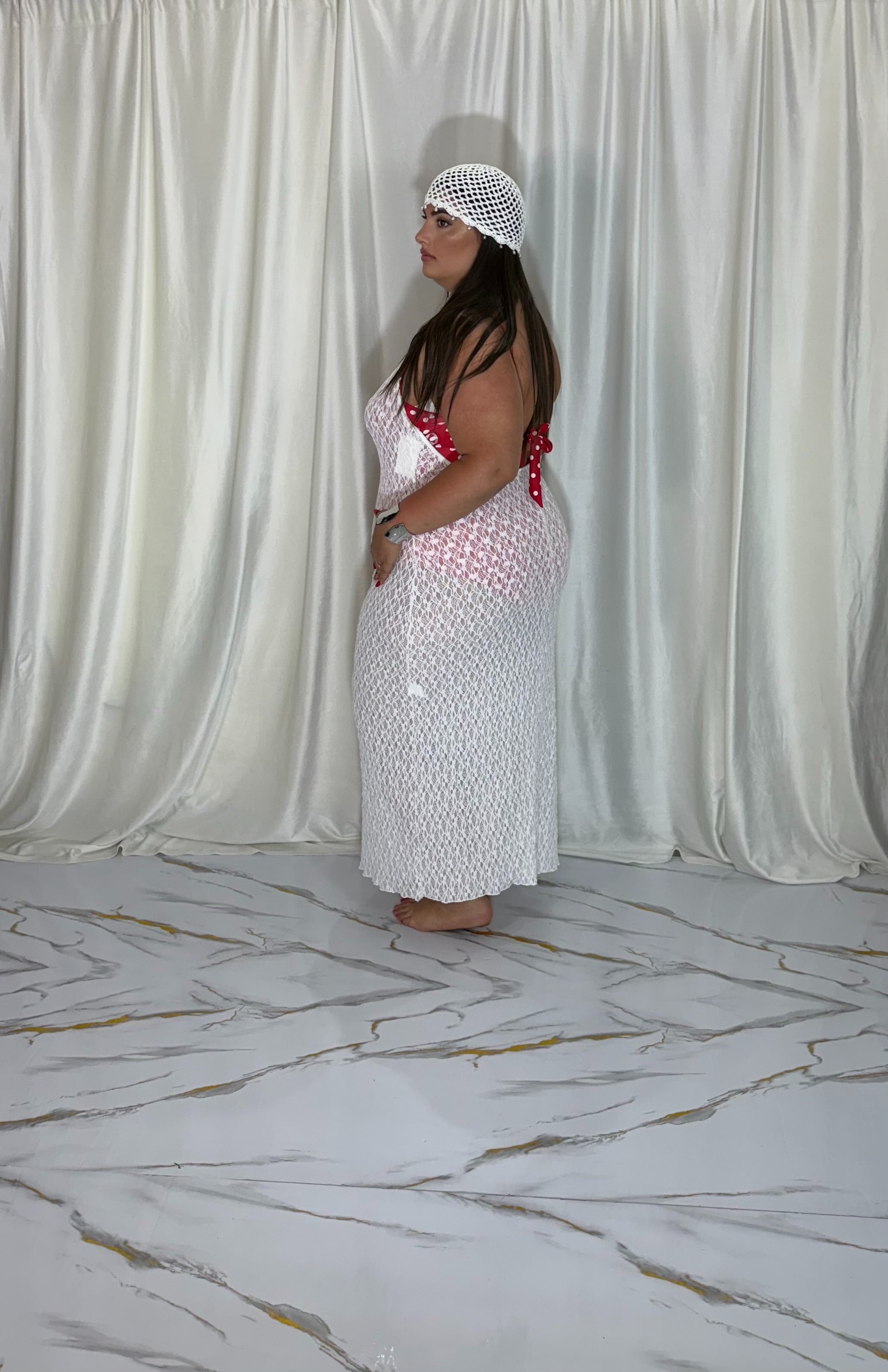 Copri costume in pizzo bianco