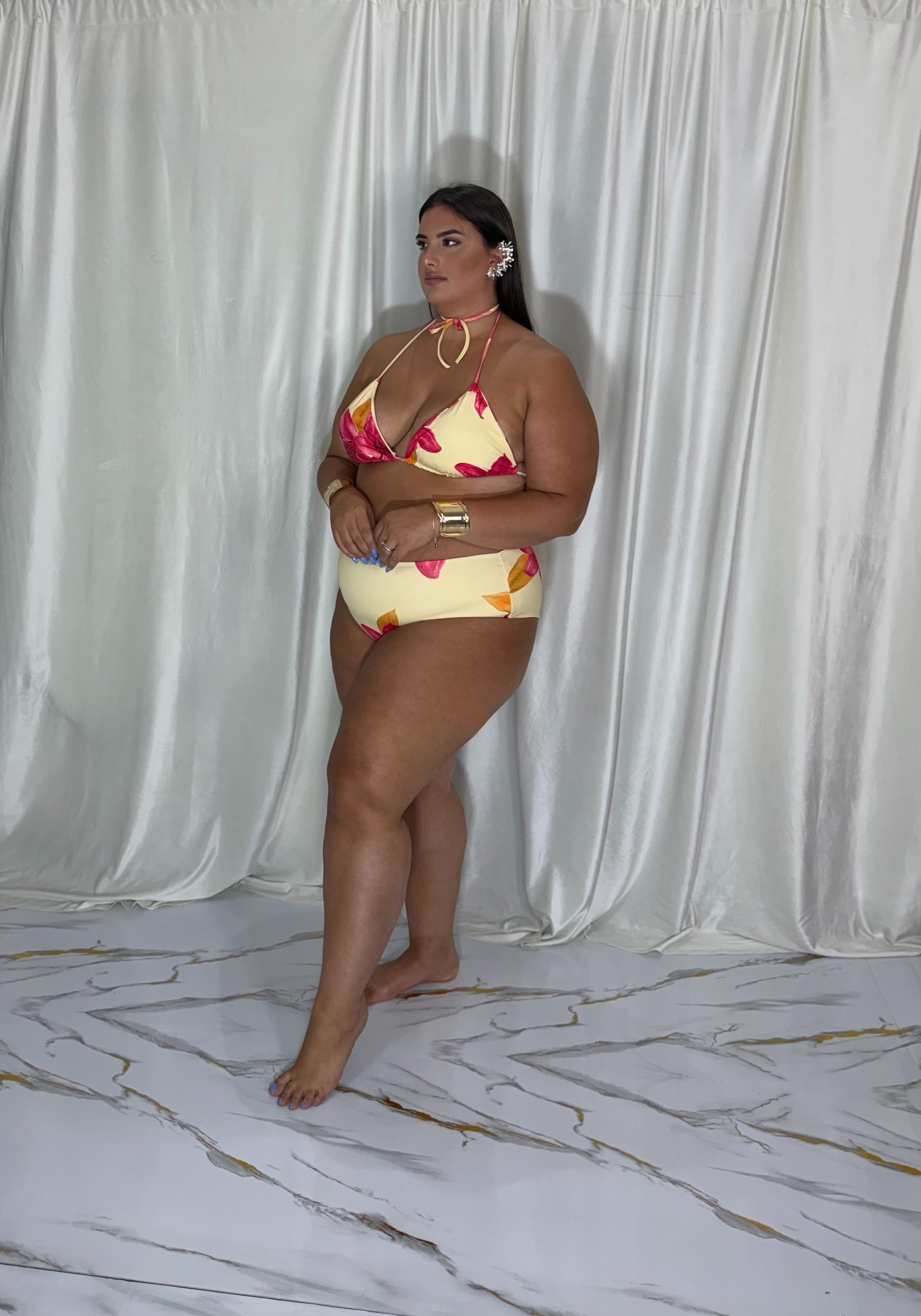 Costume+copri costume 2 pezzi flower giallo/fucsia