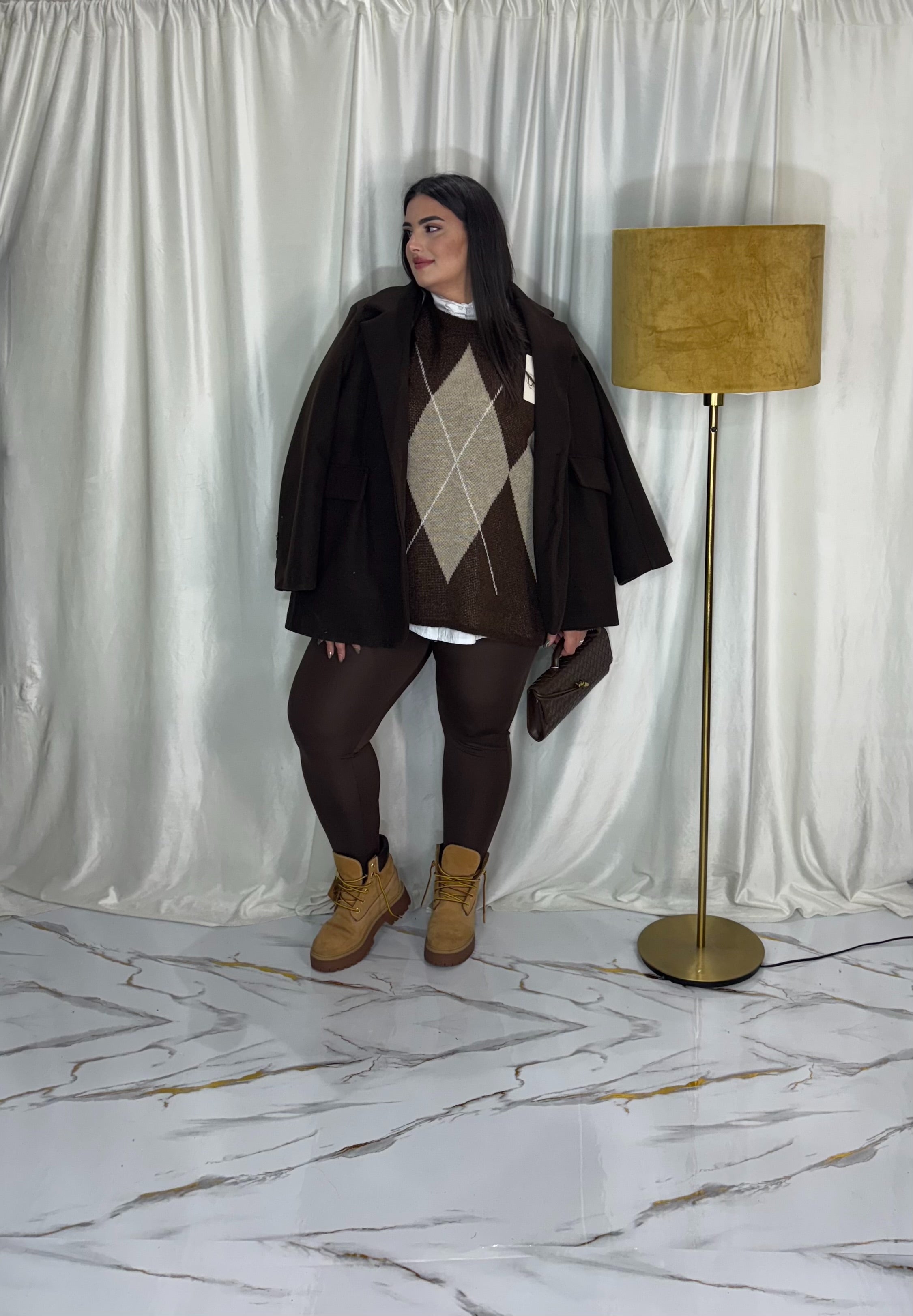 Maxi maglione rombo marrone