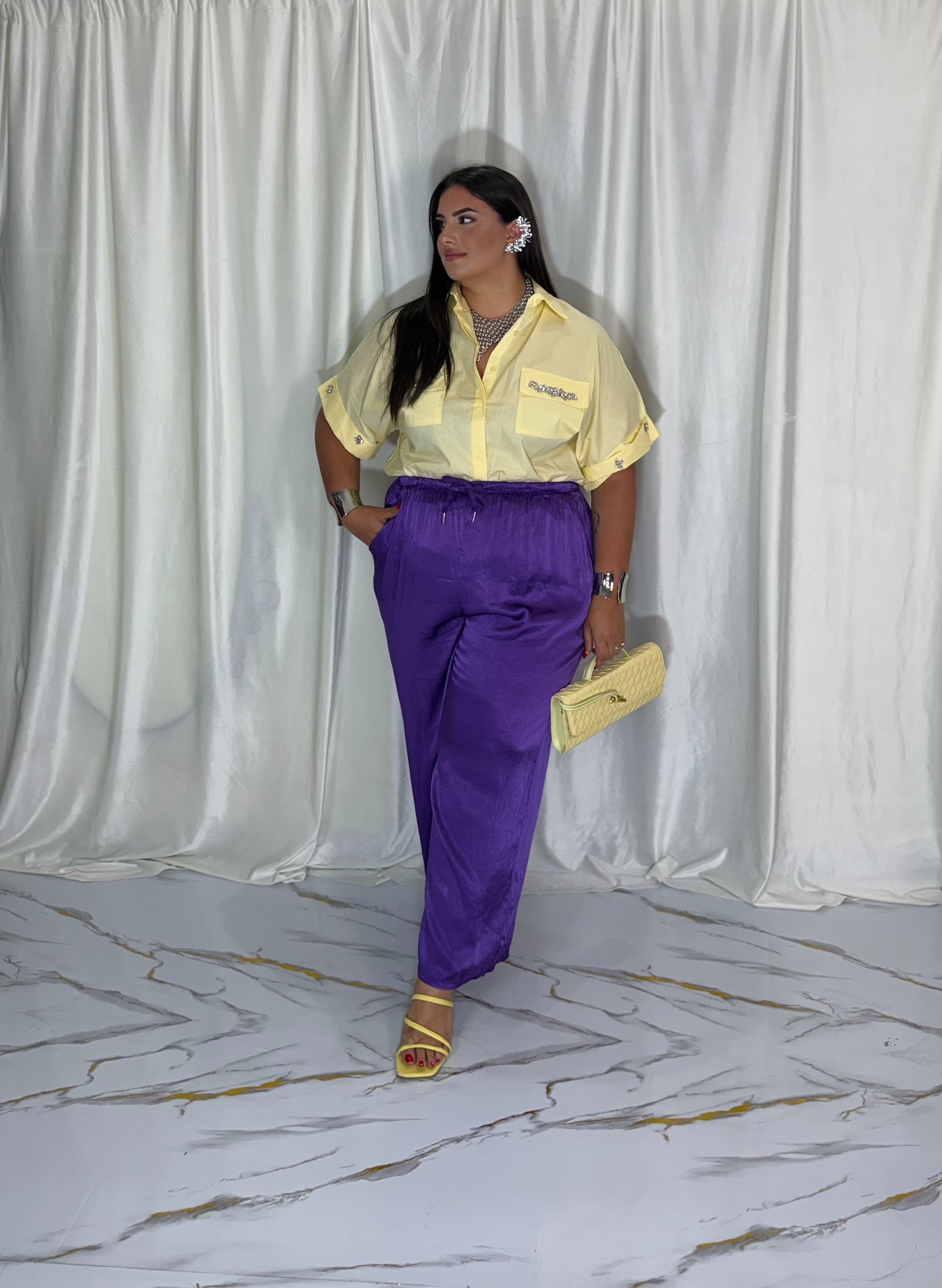 Pantalone satin viola