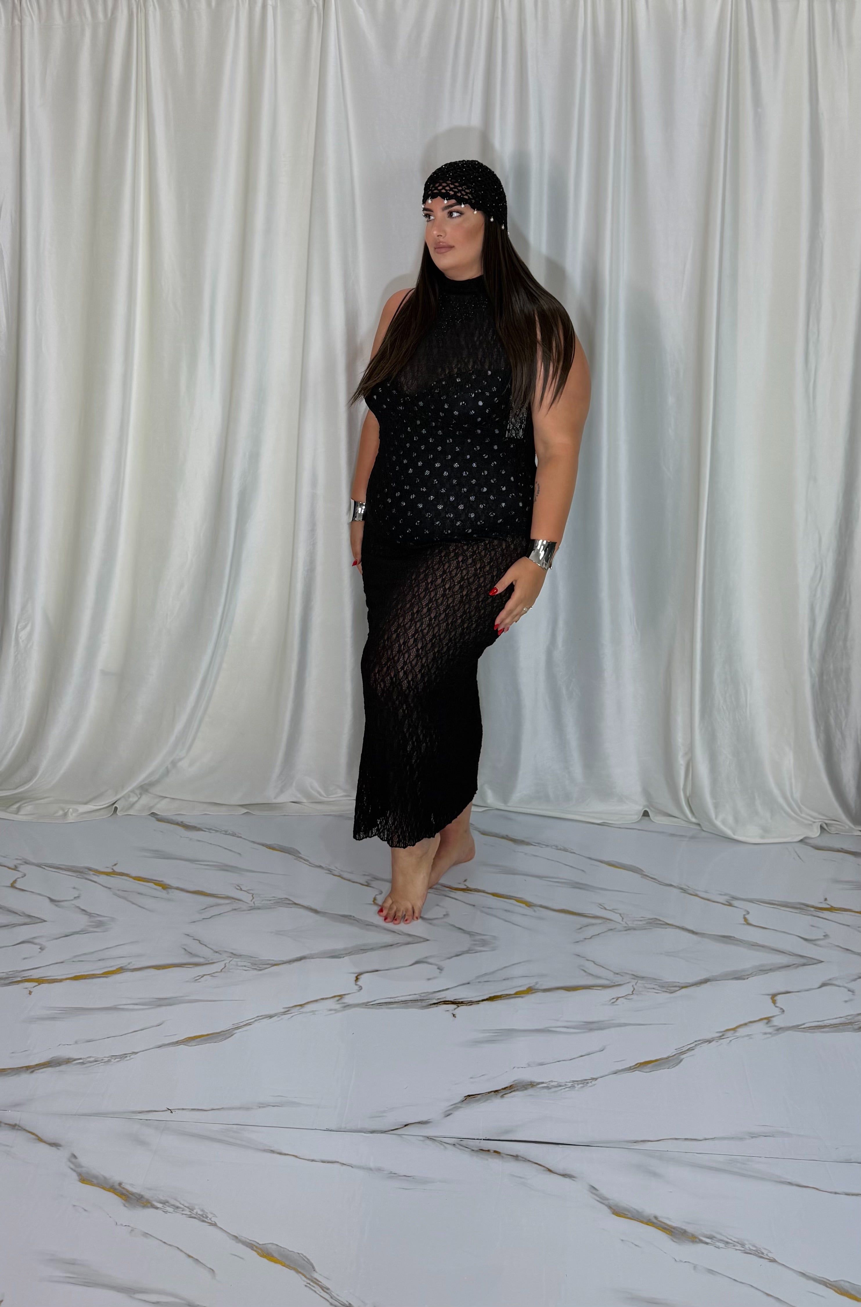 Copri costume in pizzo nero