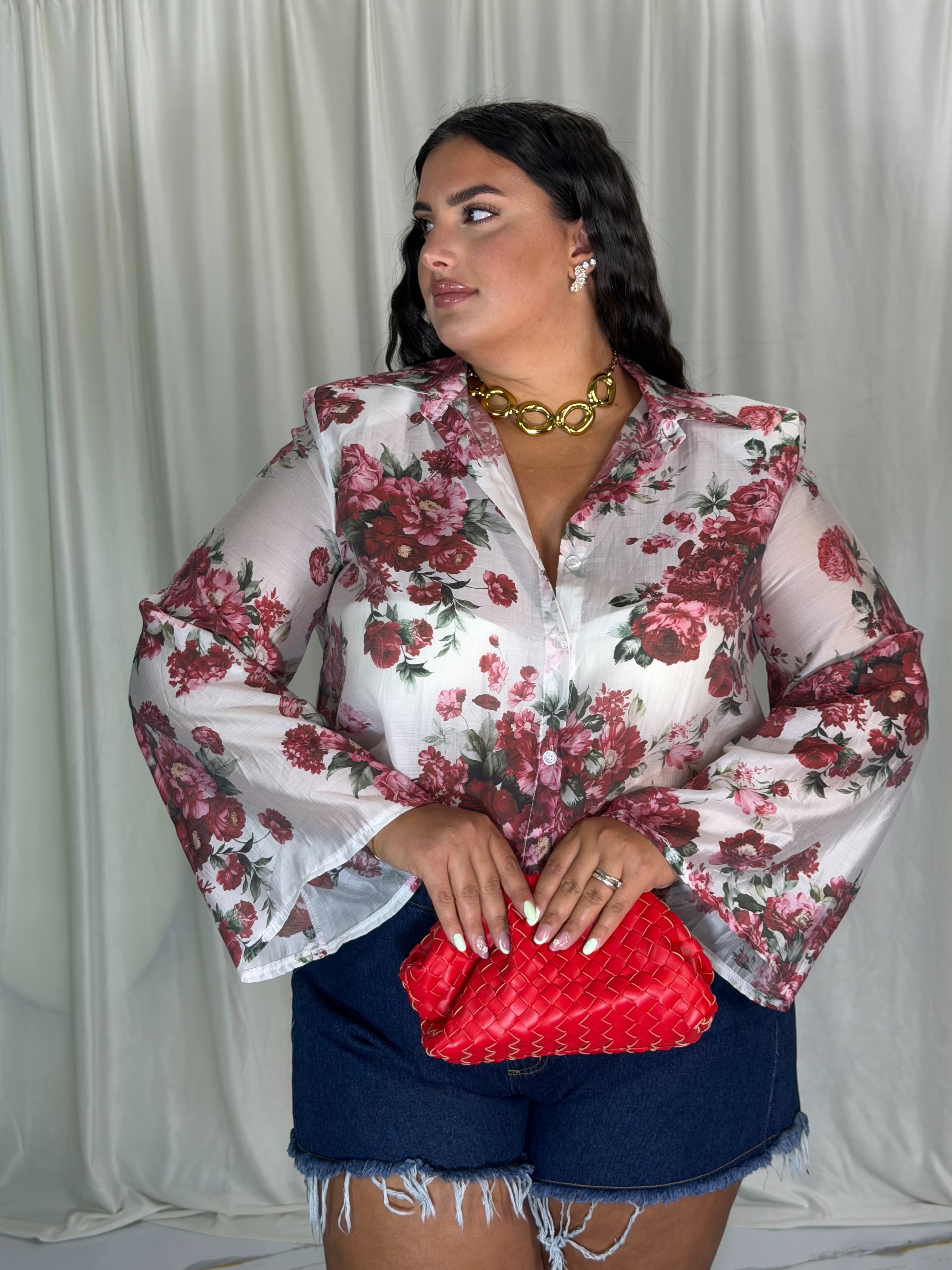 Camicia floreale rossa