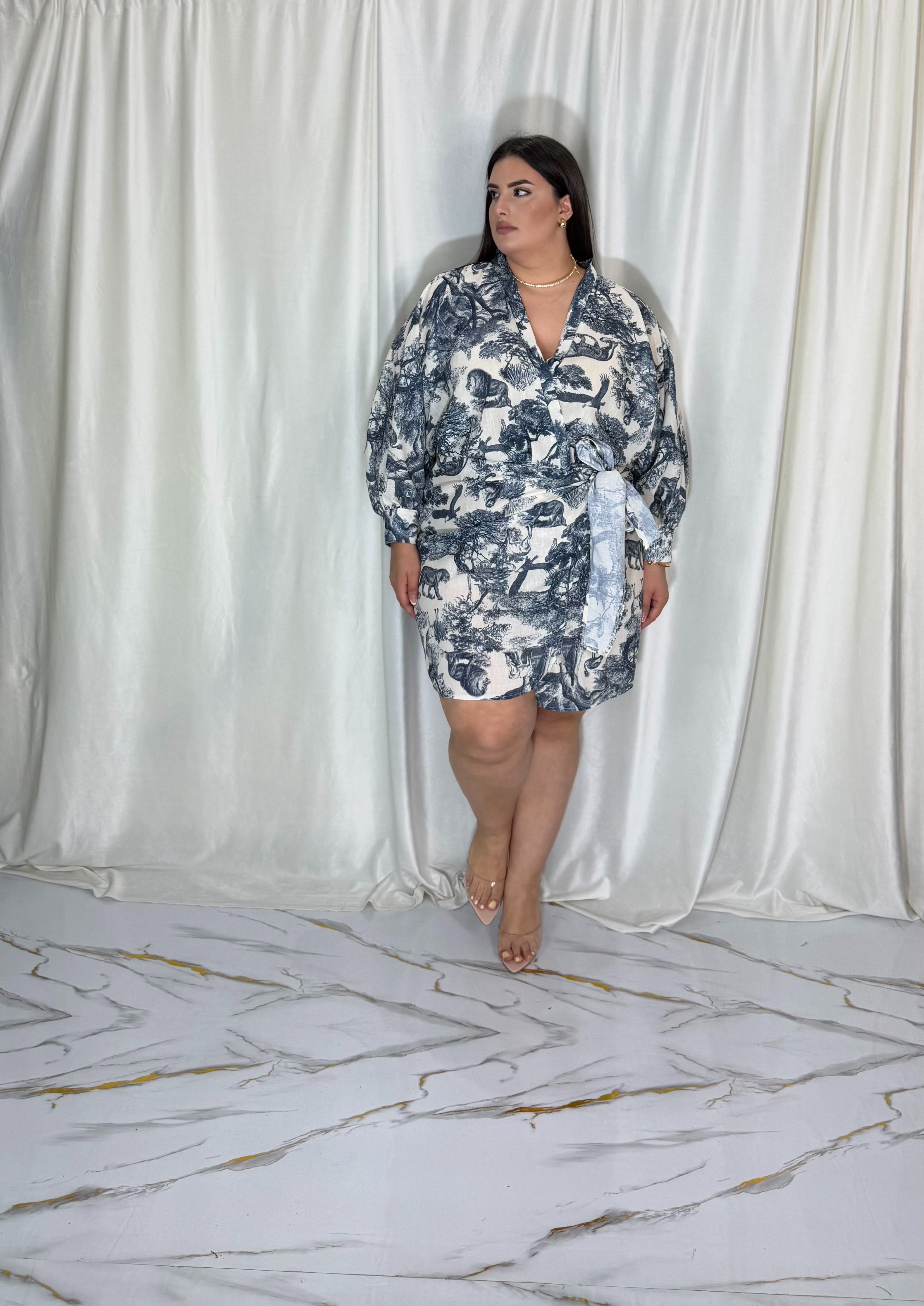 Dress a portafoglio a fantasia blu