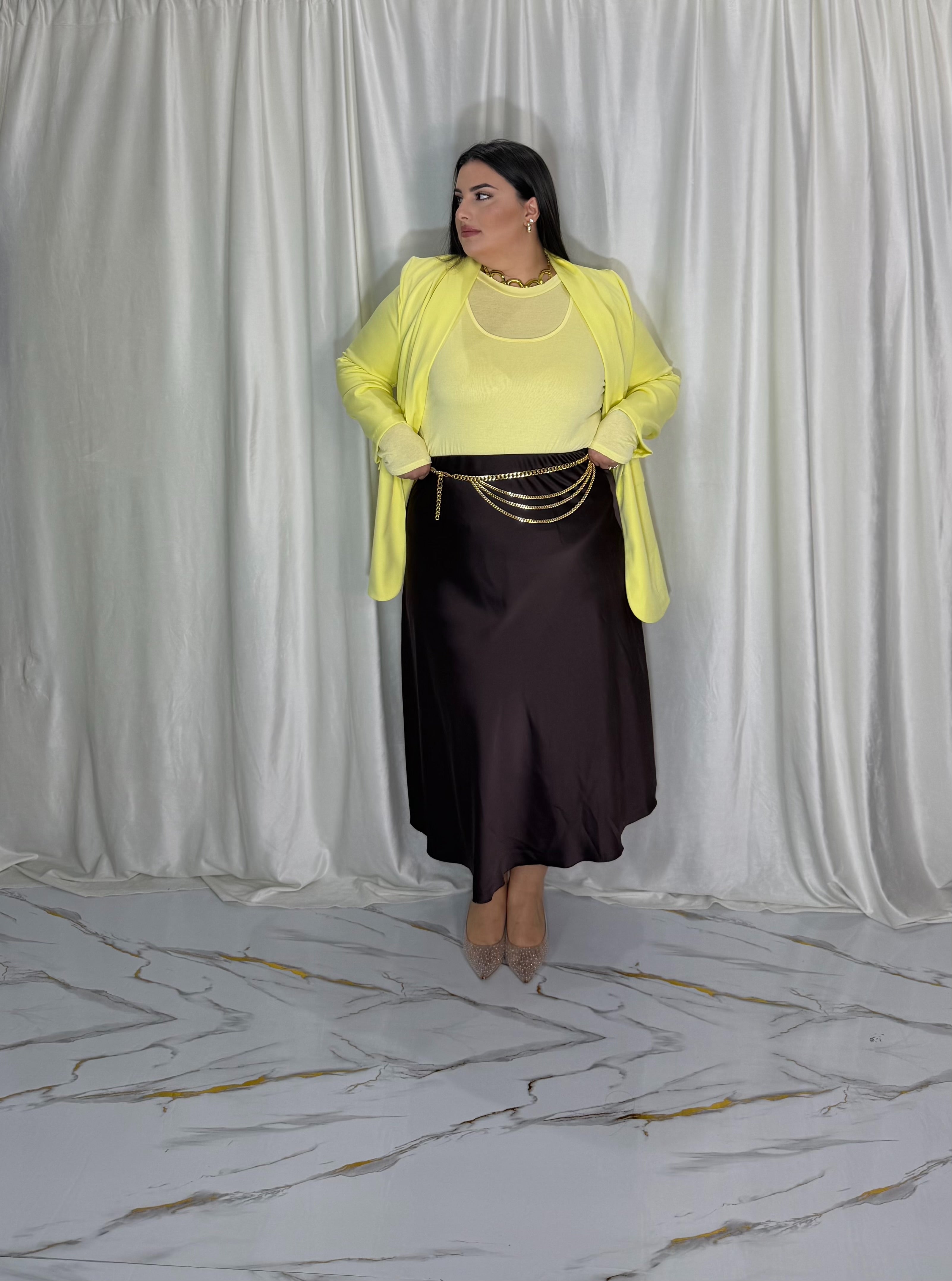 Gonna in raso Maria marrone