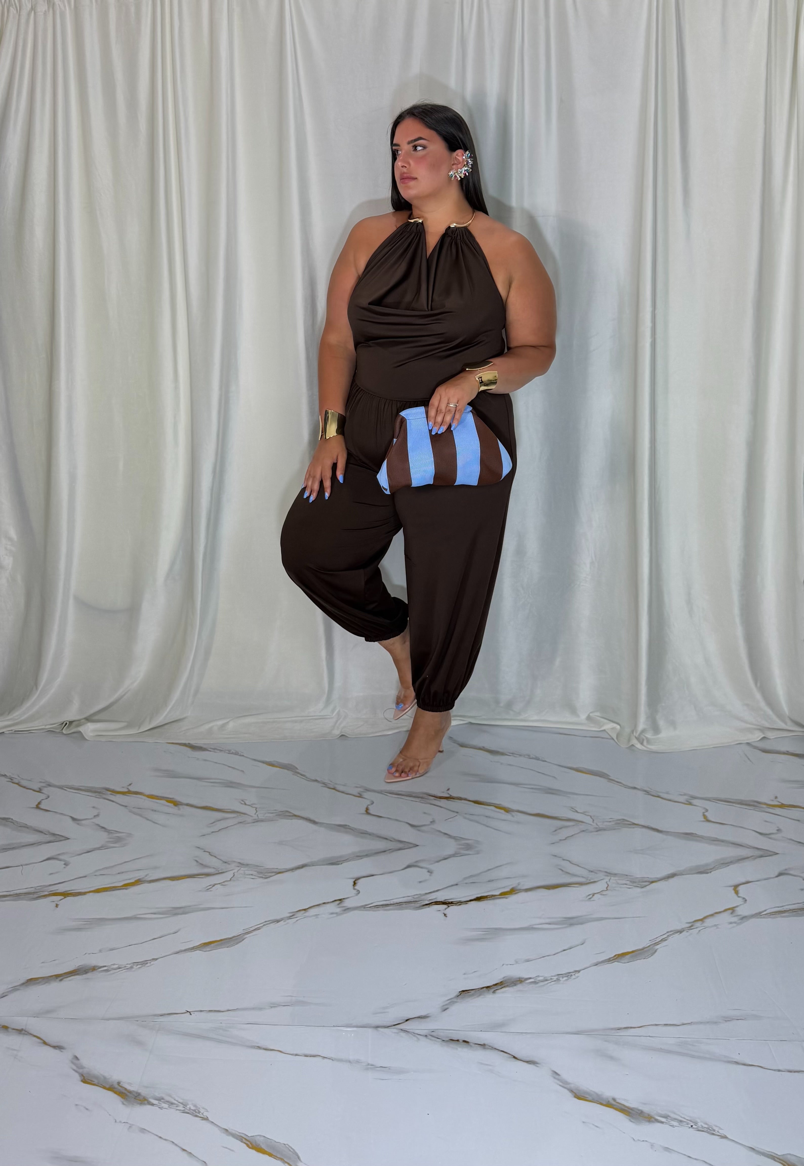 Tuta intera collana gold marrone
