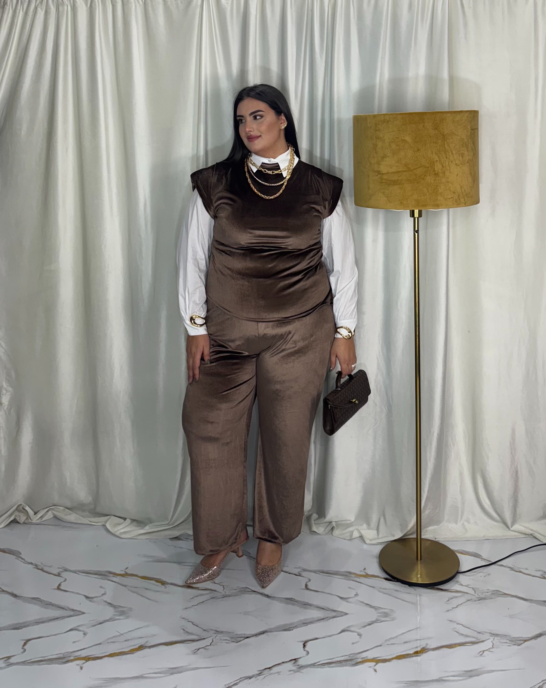 Coordinato in velluto Giorgia marrone