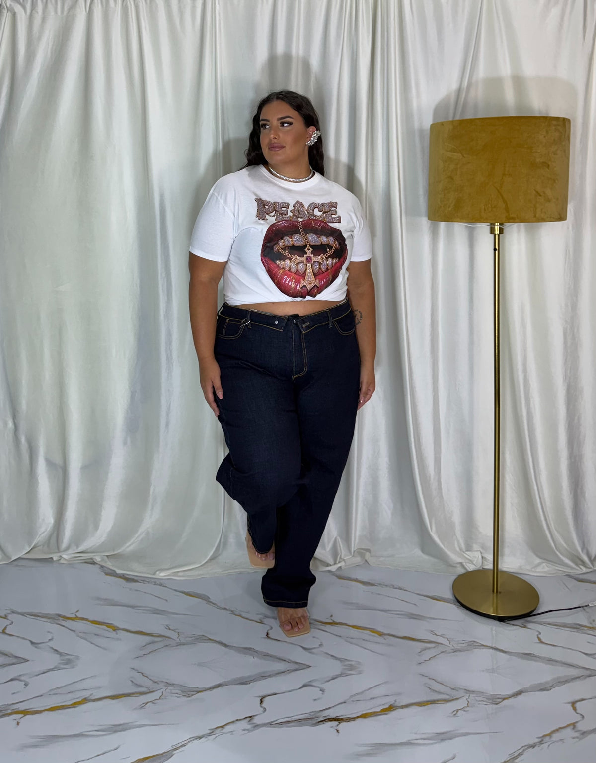 T-shirt stampa peace bianca