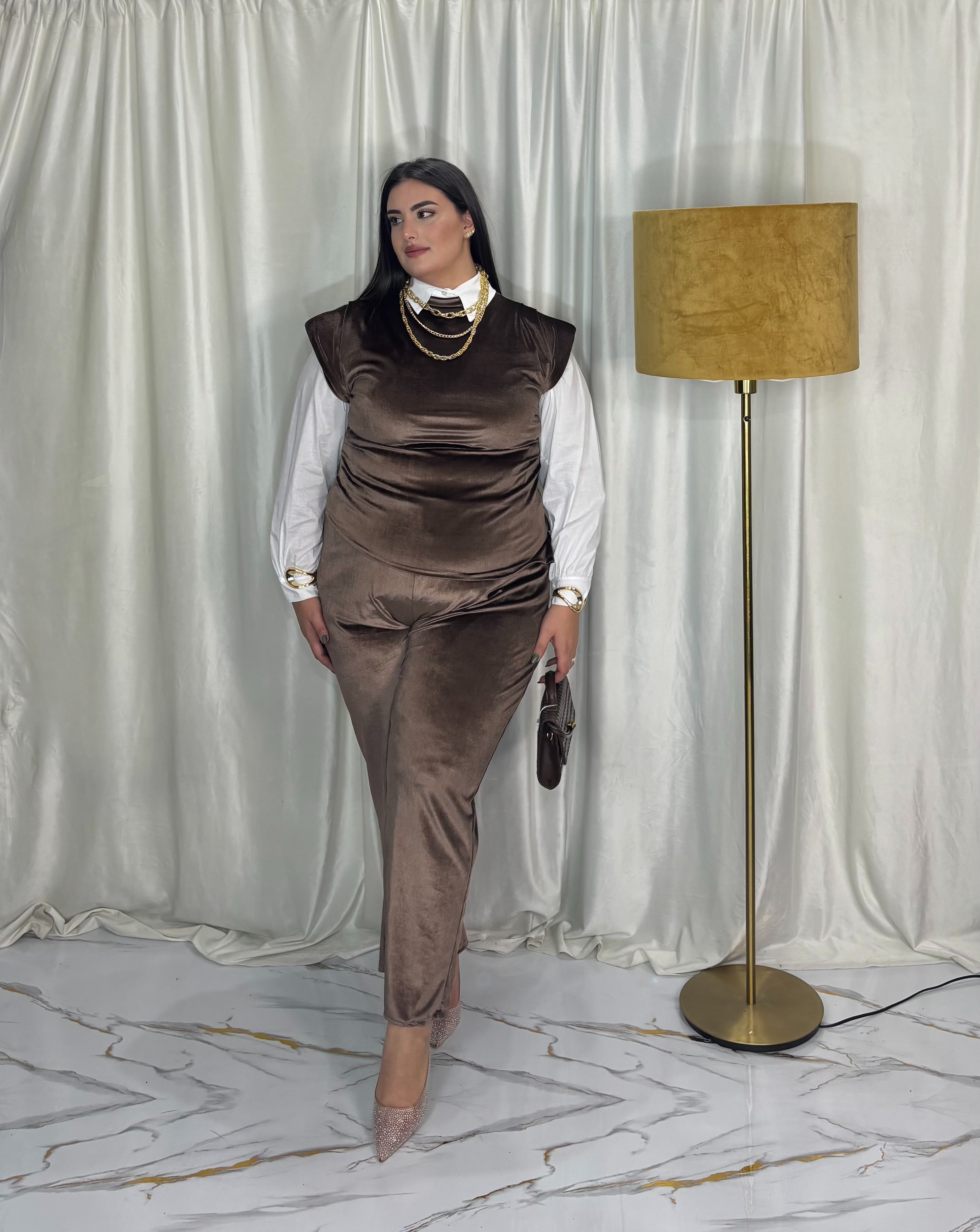 Coordinato in velluto Giorgia marrone