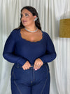 Body scollo quadrato blu