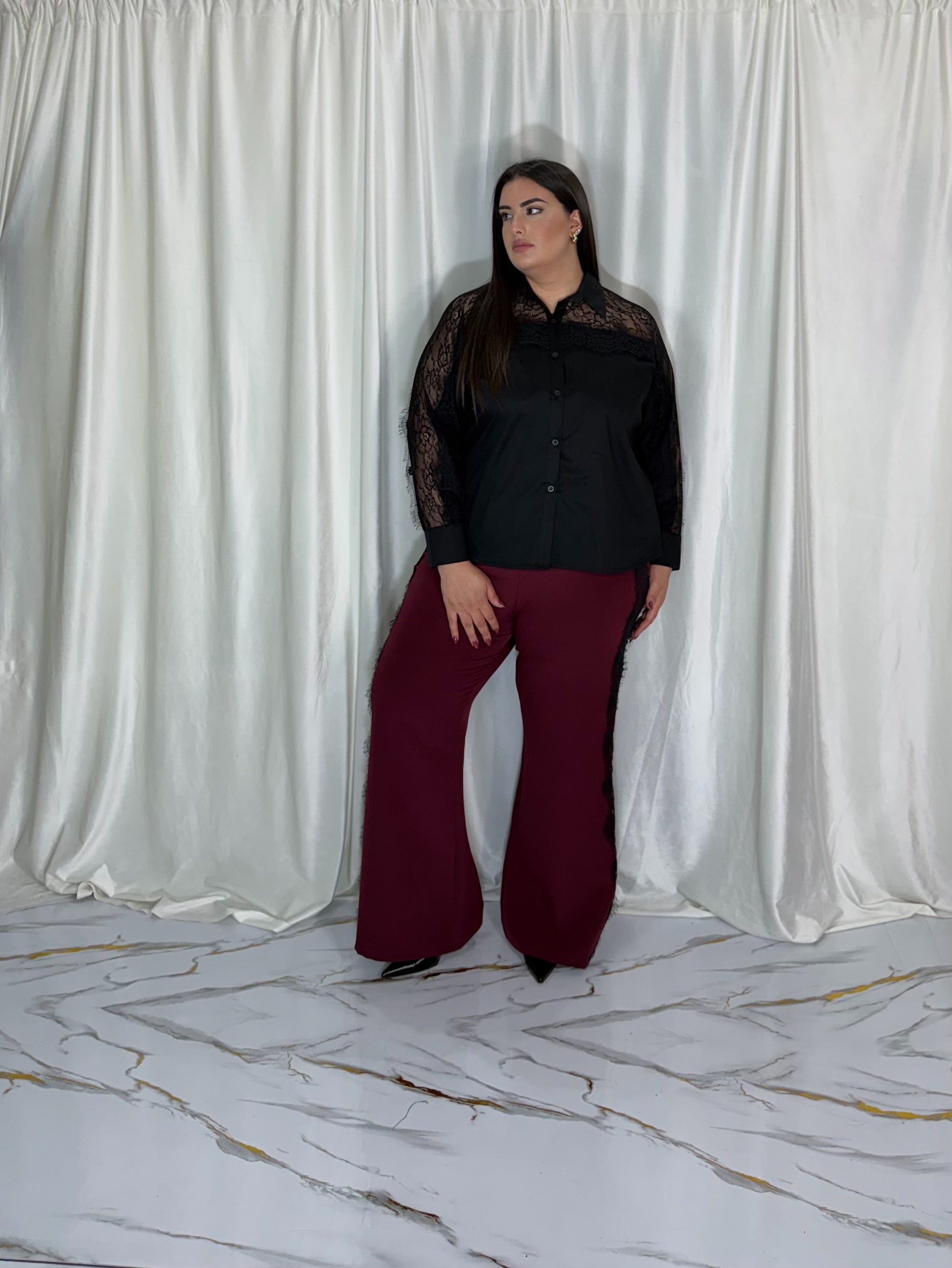 Pantalone banda in pizzo bordo
