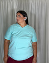 T-shirt basic scollo a V verde acqua