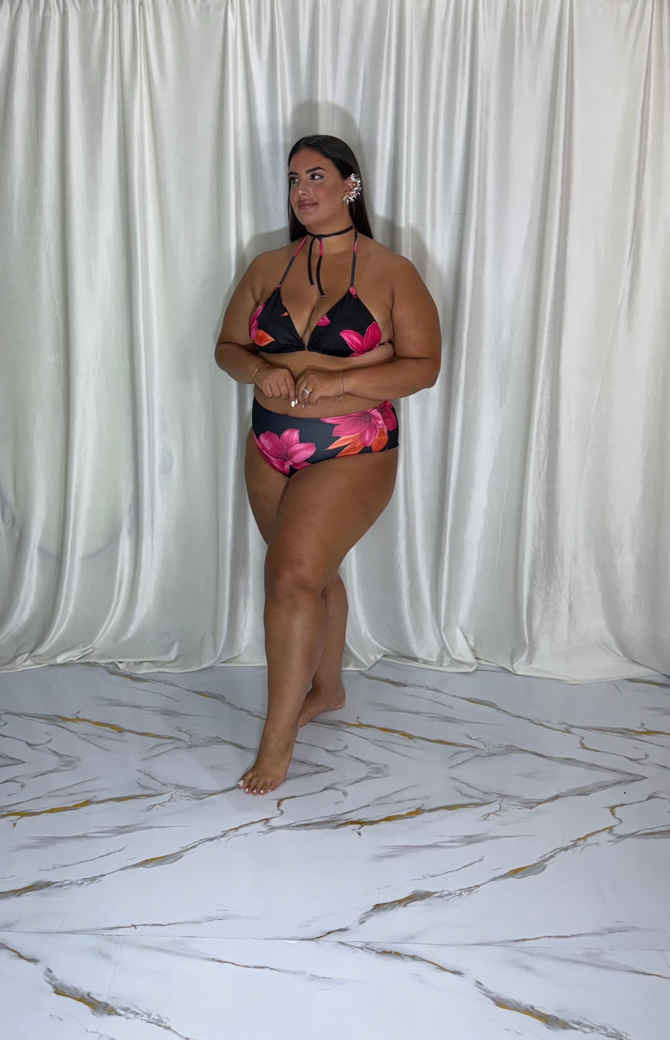 Costume+copri costume 2 pezzi flower nero/fucsia