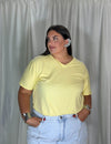 T-shirt basic scollo a V gialla