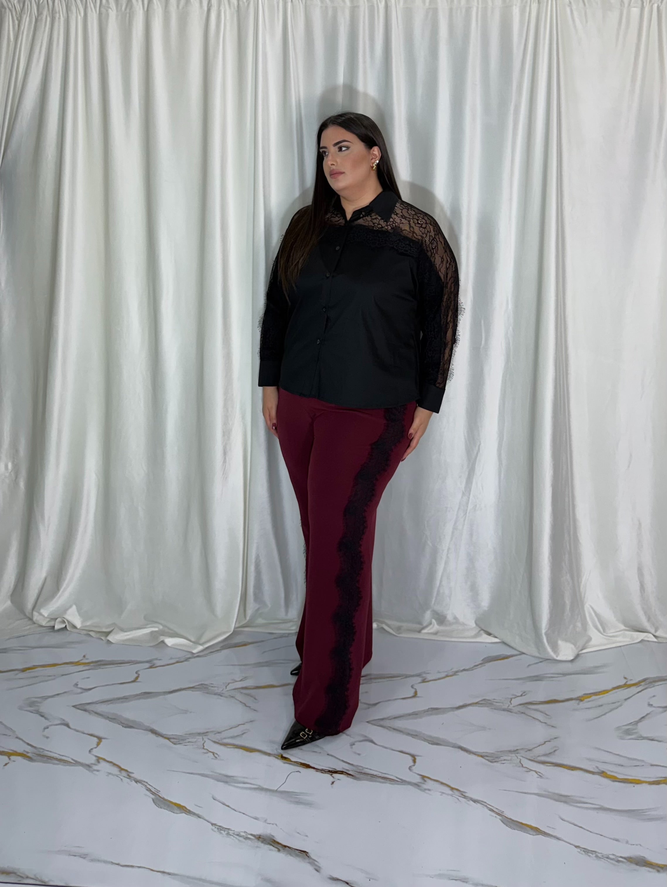 Pantalone banda in pizzo bordo