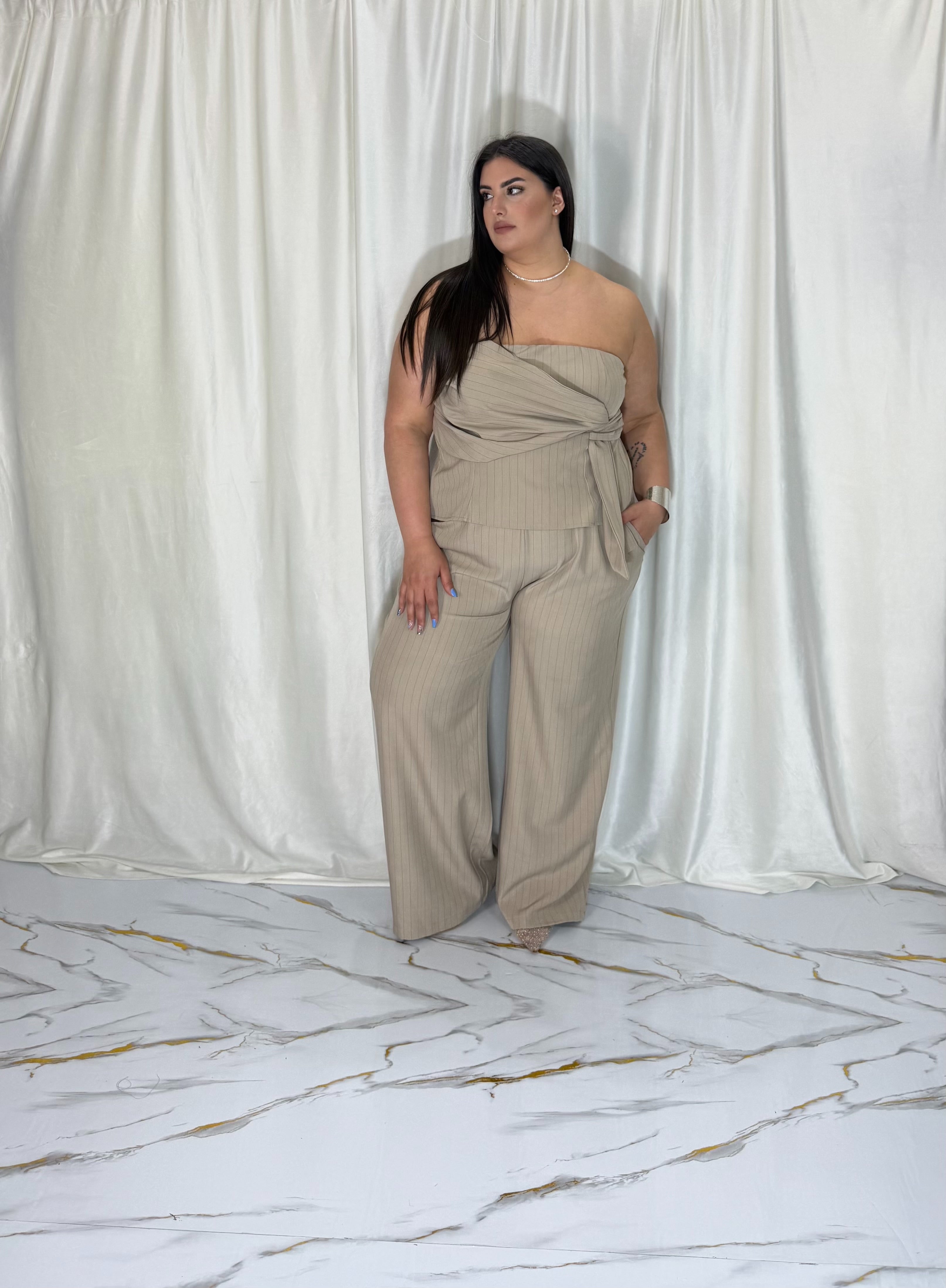 Coordinato rigo di gesso beige