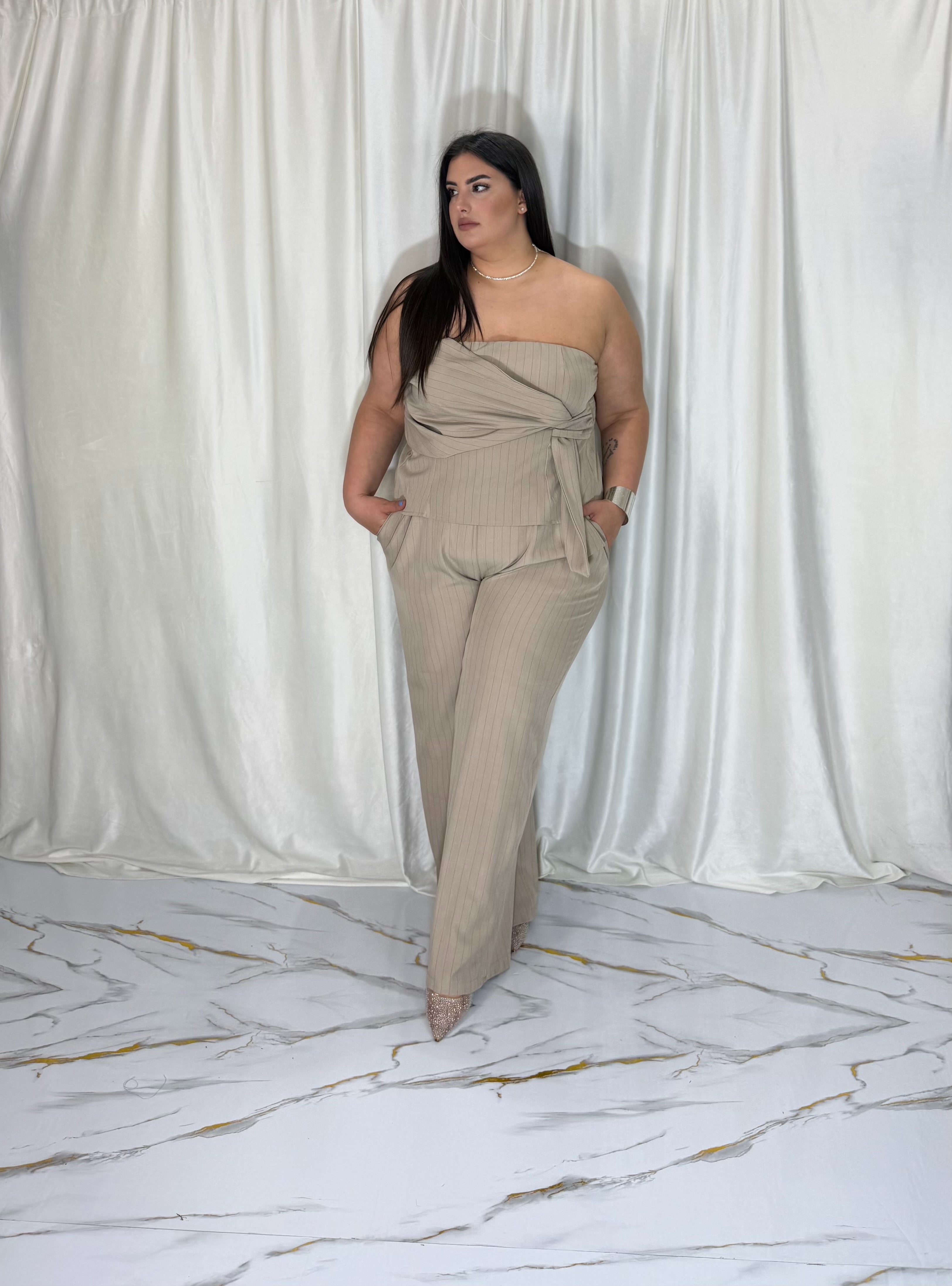 Coordinato rigo di gesso beige