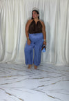 Pantalone satin celeste