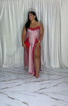 Dress in pizzo e raso rosa/rosso