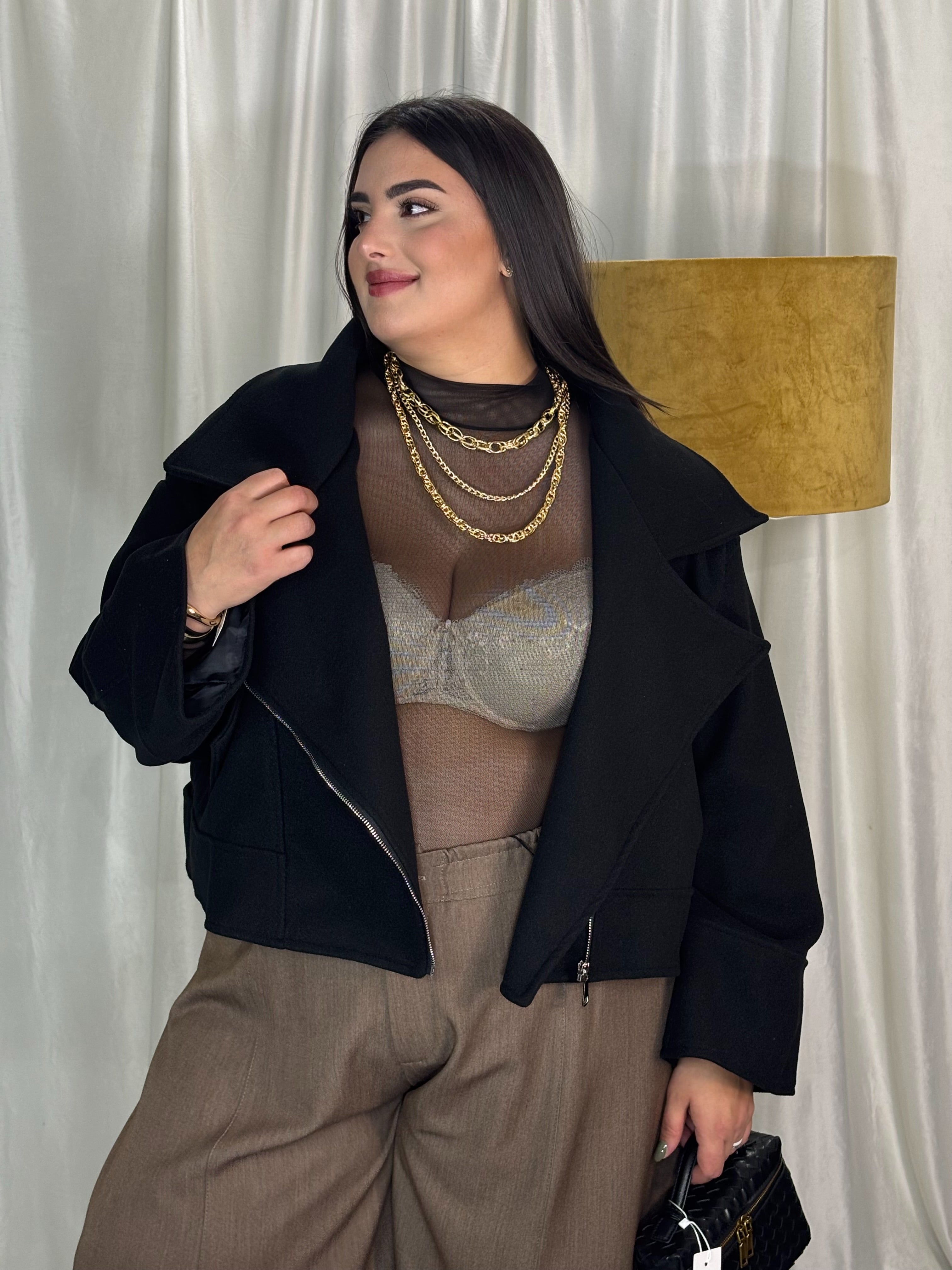 Cappotto crop nero
