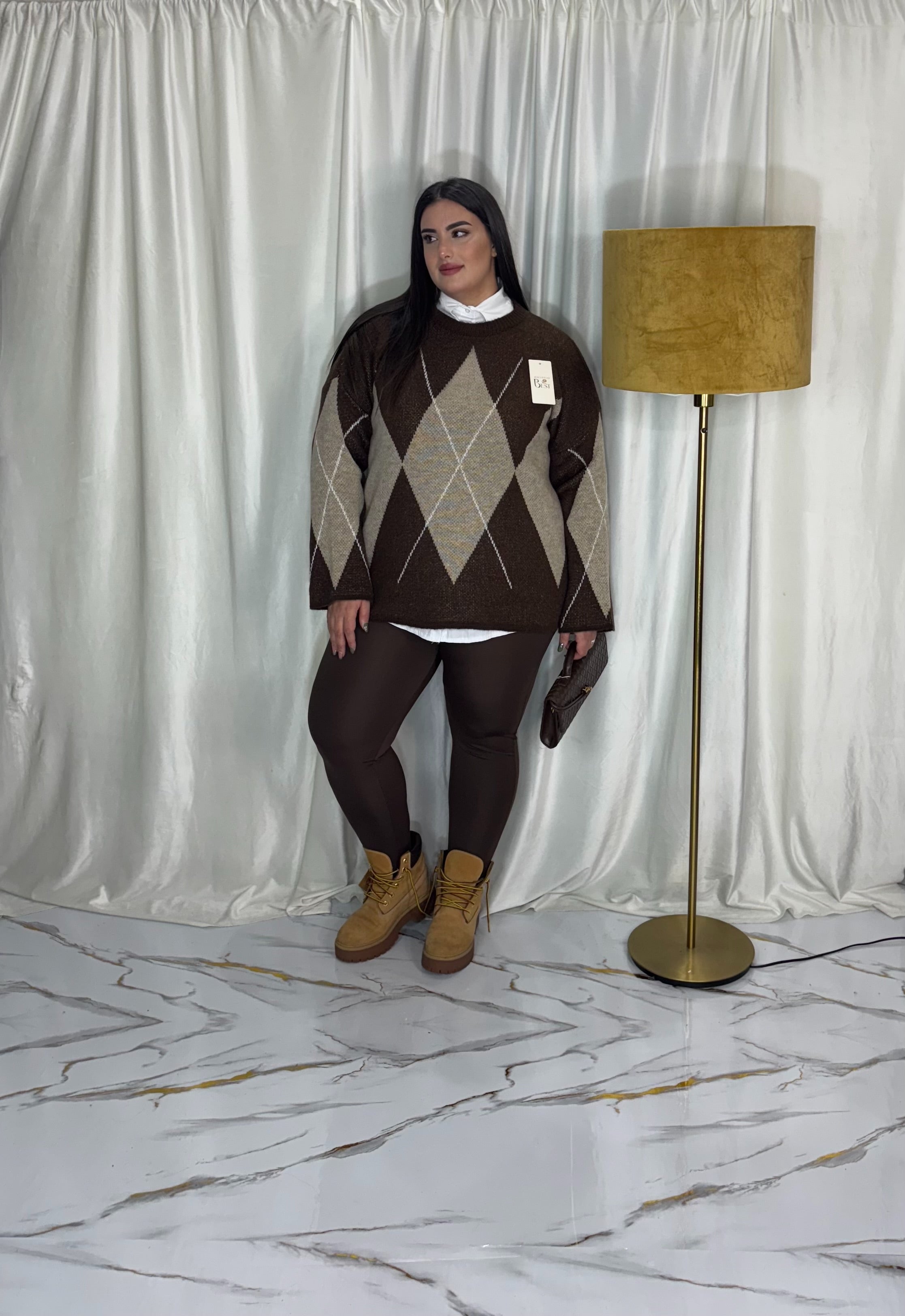 Maxi maglione rombo marrone