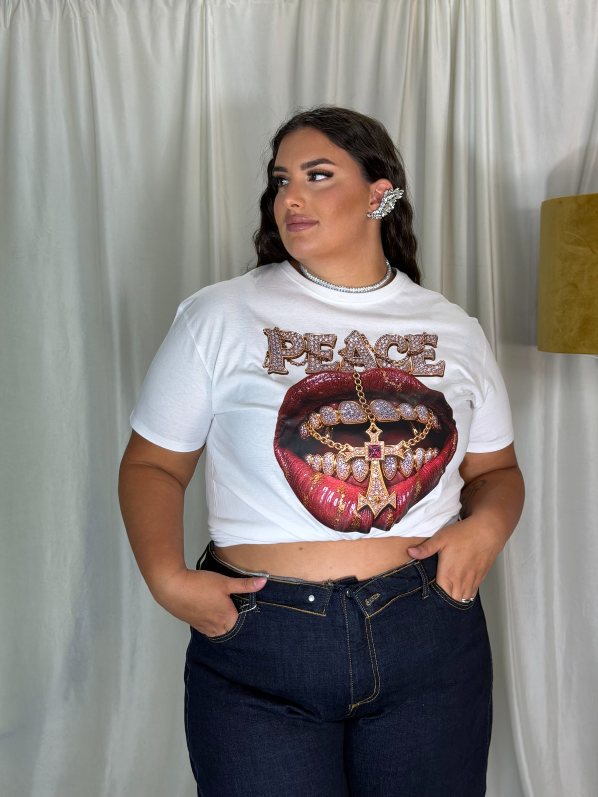 T-shirt stampa peace bianca